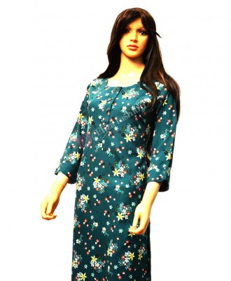 Cotton Printed Kurti-M-Forest Green