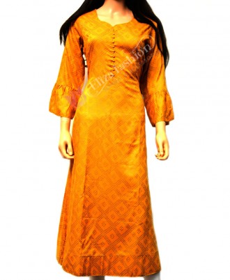 Mix Cotton Printed Gown-M-Yellow