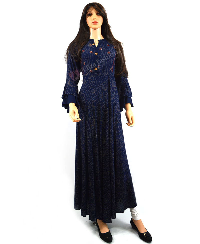 Buy Kaajh Women's Rayon Printed Yellow Side Slit Long Ethnic Dress Online  at Best Price | Distacart