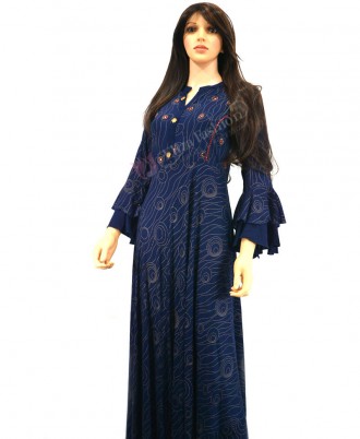 Rayon Printed Gown-XL-Navy Blue