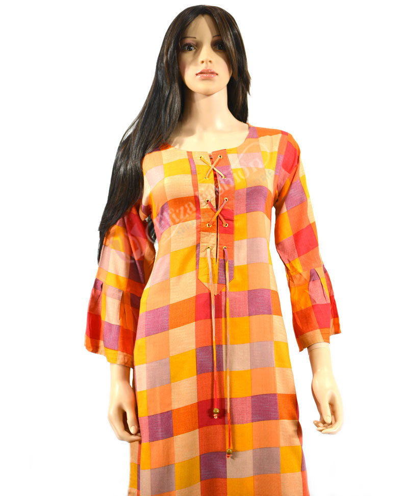 multi color checked kurti