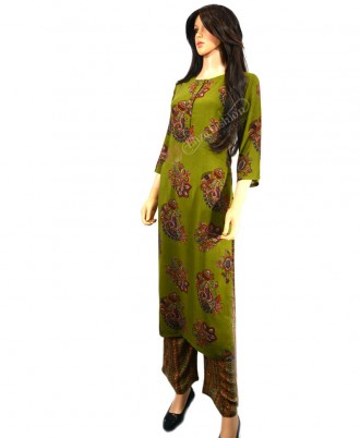 Rayon Pista Green Printed Palazzo Suit-L-Pista Green