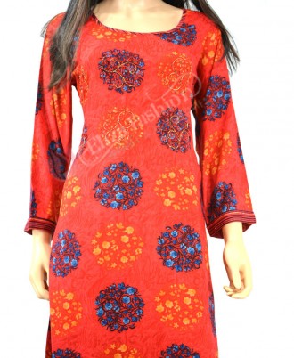 Rayon Red Printed Hand work Palazzo Suit-XL-Red