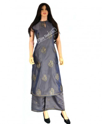 Chanderi Palazzo Suit Embroidered-L-Grey