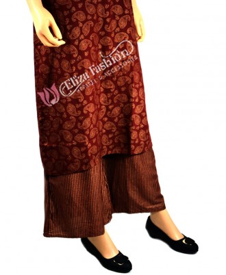 Cotton Palazzo Suit Thread Work and Printed-M-Maroon
