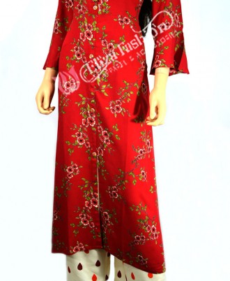 Rayon Palazzo Suit Printed-L-Red