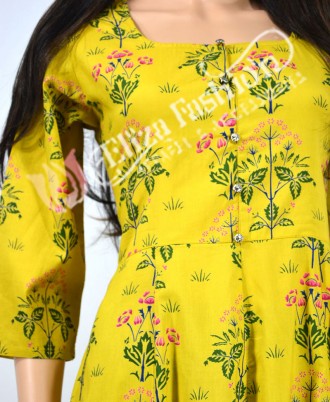 Cotton Gown Printed-L-Yellow