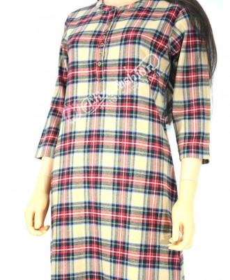 Cotswool Kurti Shopesque Check-L-Wheat, Black and Red