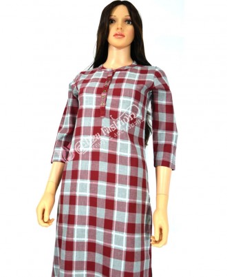 Cotswool Kurti Shopesque Check-L-Red, Grey and White