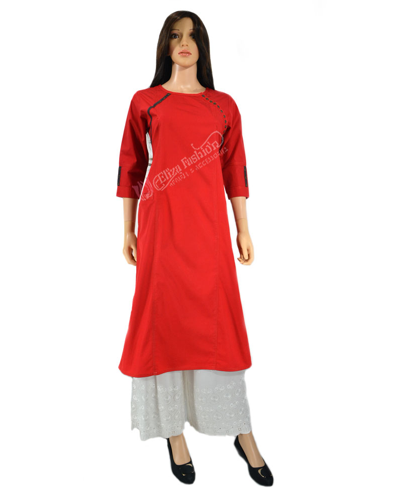 Buy Red Ajrakh Print Boat Neck Kurta Online - W for Woman