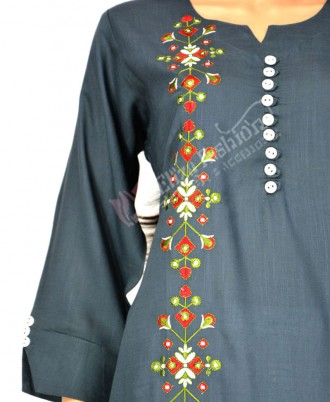 Rayon Kurti Embroidered-L-Grey