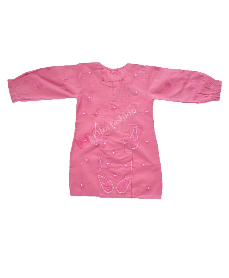 Cotton Frock Chikan Churidar Suit Pink