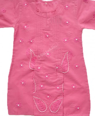 Cotton Frock Chikan Churidar Suit Pink