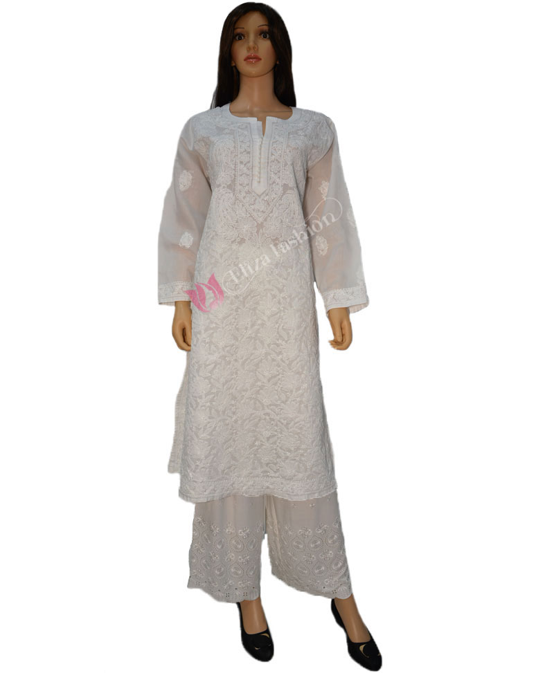 Cotton readymade anarkali kurti off white with allover prints & sequin –  Maatshi