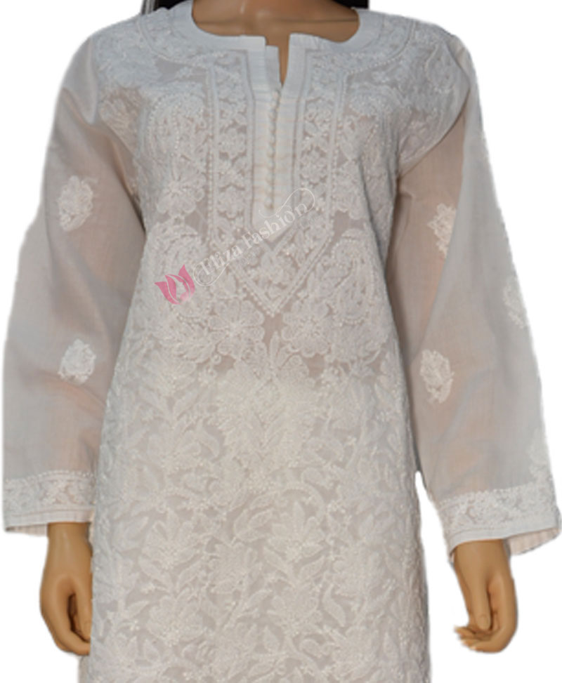 Lucknow Chikankari White Kurta Shervani Style / Soft Crepe Silk / Free  Shipping in US - Etsy